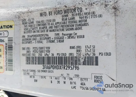 2015 Ford Fusion Se z USA, uszkodzony, nr VIN 3FA6P0HDXFR295796